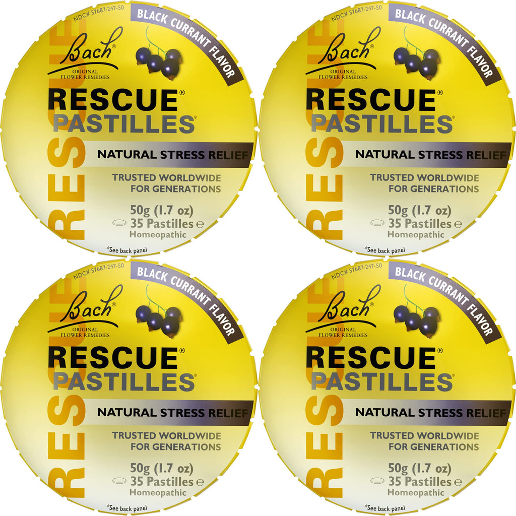RESCUE Bach PASTILLES, Black Currant Flavor, Natural Stress Relief Lozenges, Homeopathic Flower Essence, Vegetarian, Gluten and 