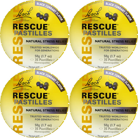 RESCUE Bach PASTILLES, Black Currant Flavor, Natural Stress Relief Lozenges, Homeopathic Flower Essence, Vegetarian, Gluten and 