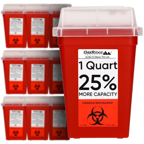 Oakridge Products Sharps Container for Home Use and Professional 1 Quart (10-Pack), Biohazard Needle and Syringe Disposal, Small