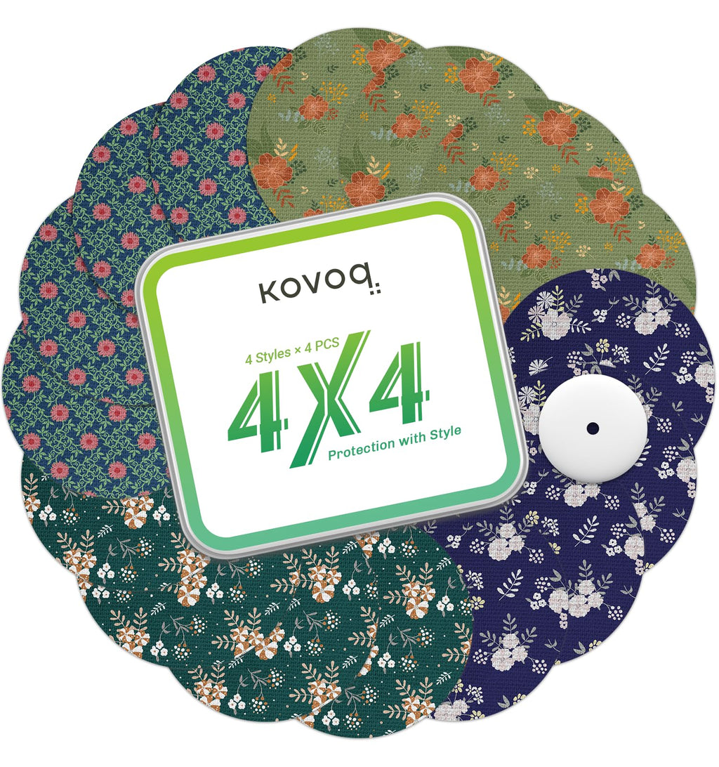 Kovoq Libre 3 & Plus Sensor Covers Waterproof, 16 Pack Freestyle Libre 3 Sensor Patches with Protecive Hard Shell Cap, Patterned