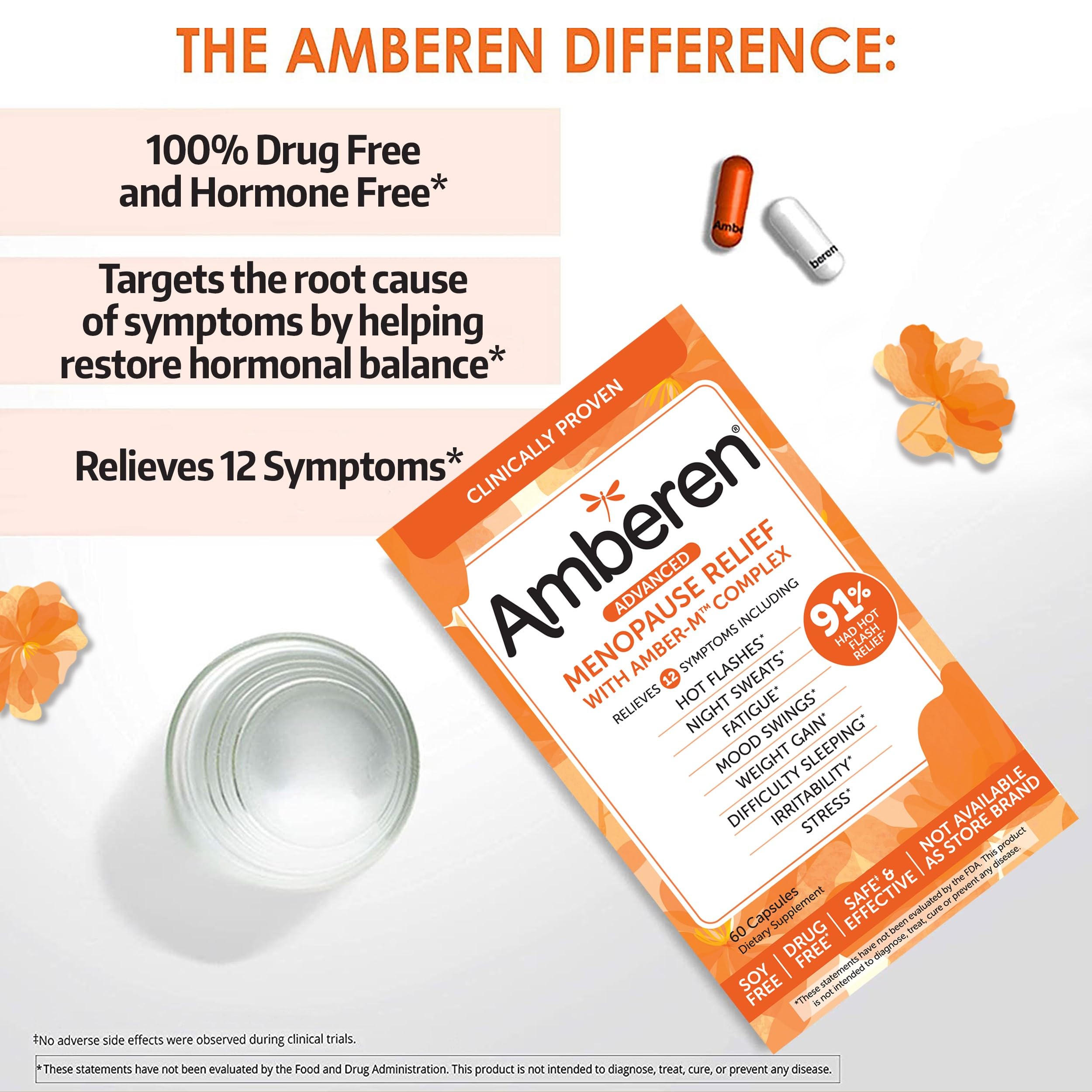 Amberen Menopause Supplements for Women, Multi-Symptom Relief, Helps Support Hormone Balance, Hot Flashes & Night Sweats, Sugar