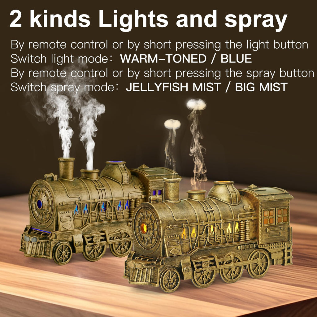 BLOIMP Essential Oil Diffuser Train Diffuser 300ml, Train Humidifier, Aromatherapy Diffuser Cool Mist Aromatherapy with 2 Light