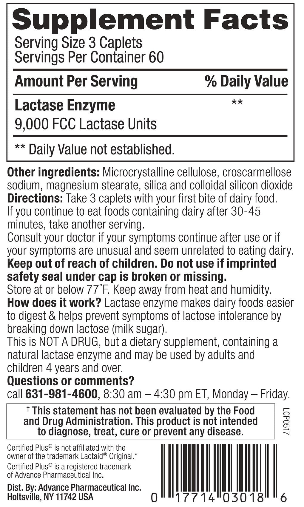 Lactase Enzyme 360 Caplets Generic Lactaid Original Strength