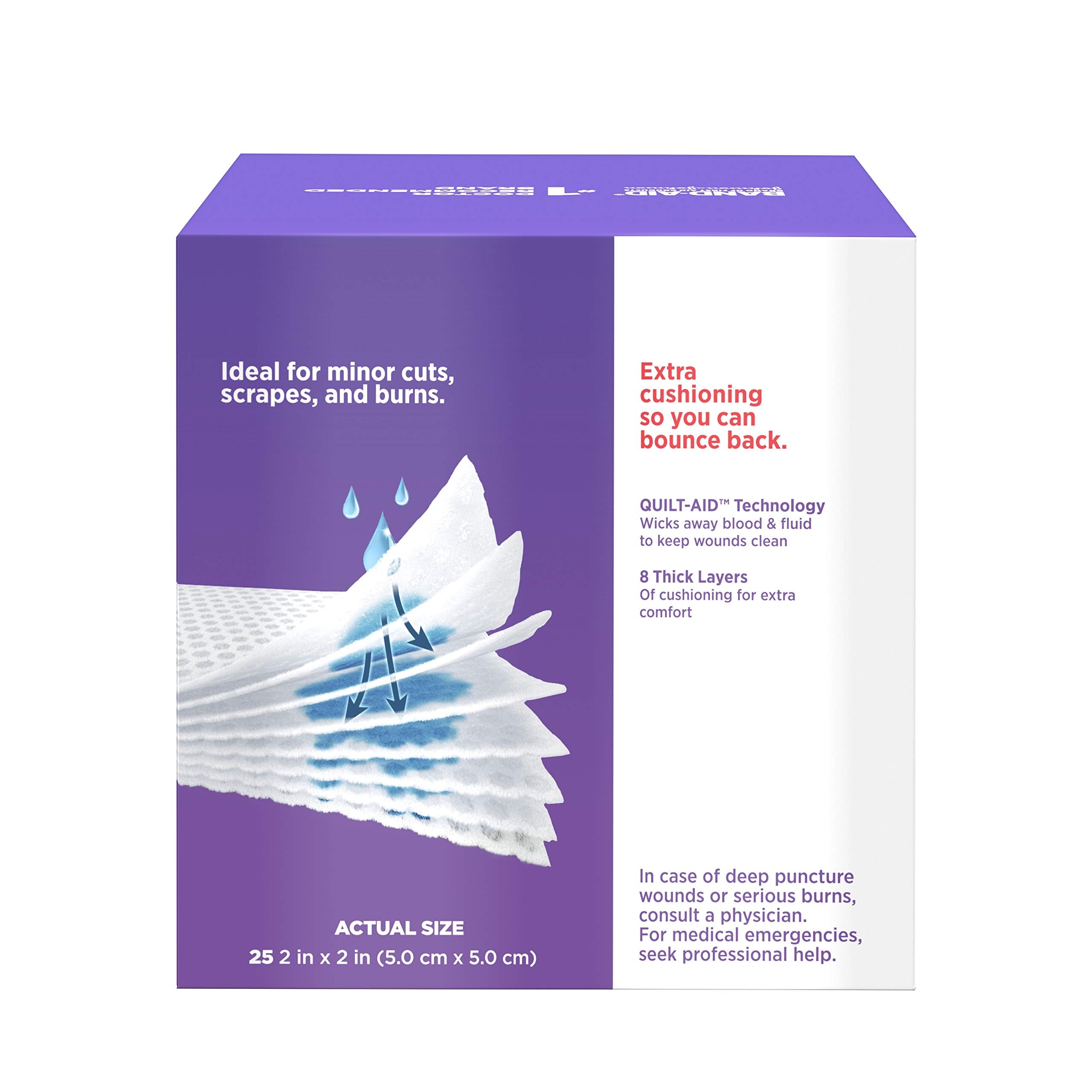 BAND-AID Brand CUSHION-CARE Gauze Pads 2in x 2in, 25 count