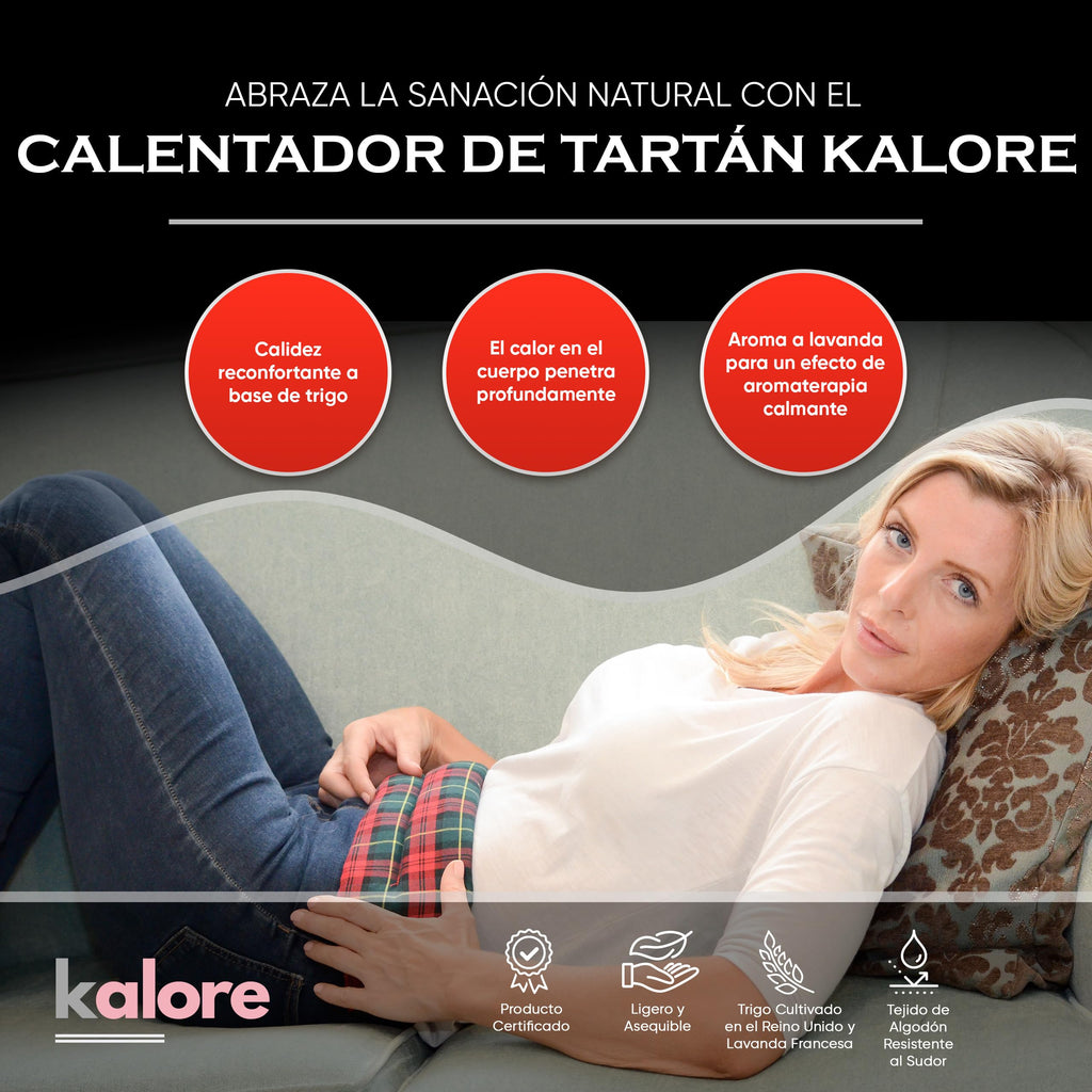 Heat Cushion Neck & Shoulders - Microwave Heat Pad with Elastic Strap - Tartan Cotton Fabric & UK Wheat Heat Bag by Kalore, Blac