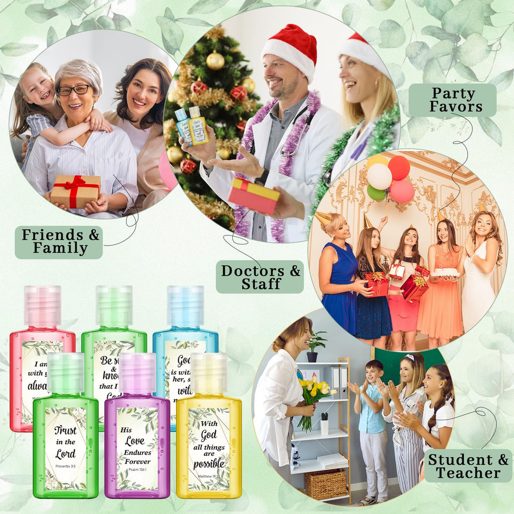 Gejoy 48 Pack Eucalyptus Leaf Christian Hand Sanitizer Bulk Bible Verse Mini Hand Sanitizer Travel Size Religious Gift Christian