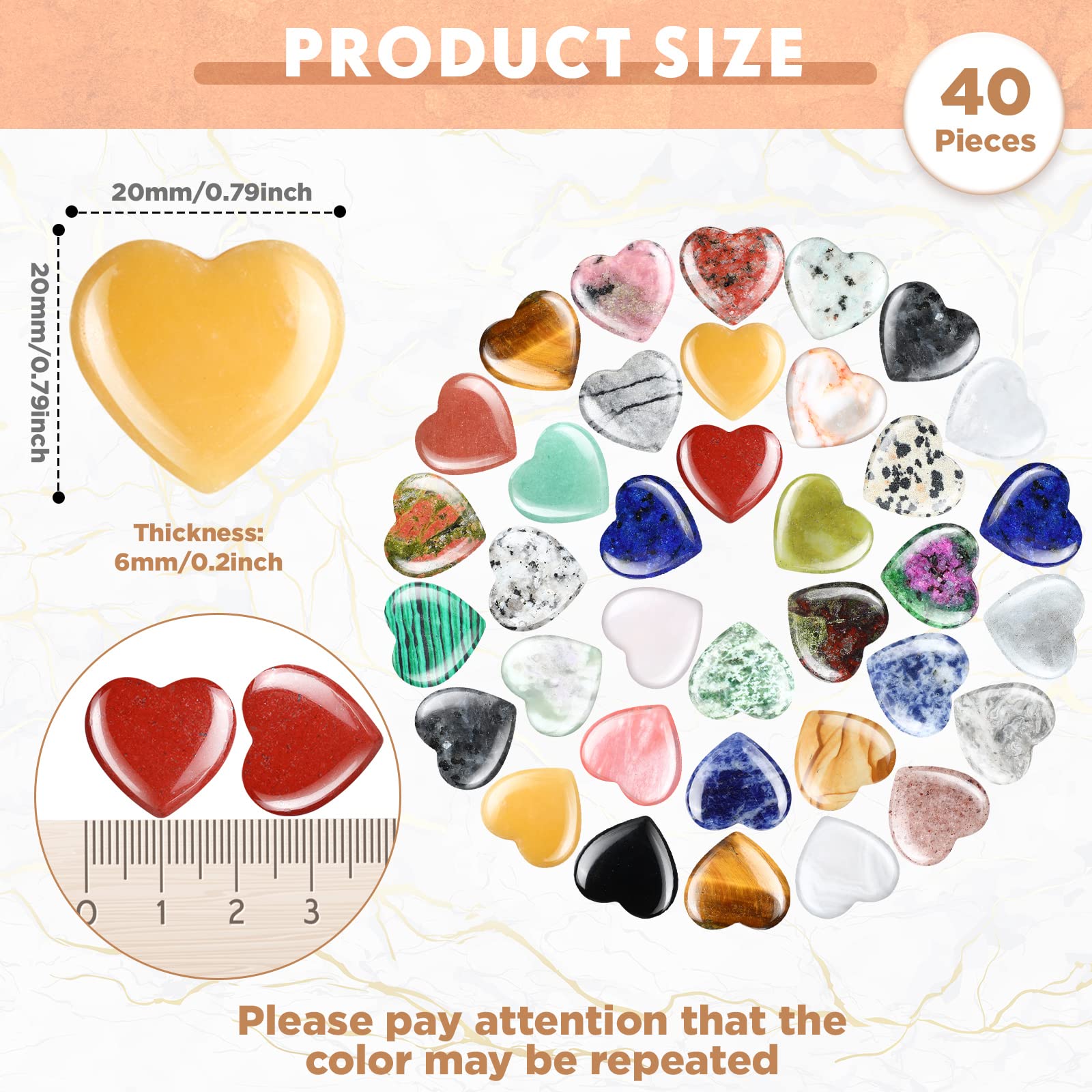Nuenen 40 Pcs 0.8 Inch Heart Stone Bulk Valentines Gifts Heart Shaped Rock Worry Stone Tiny Trinkets Healing Crystal Gemstone Lo