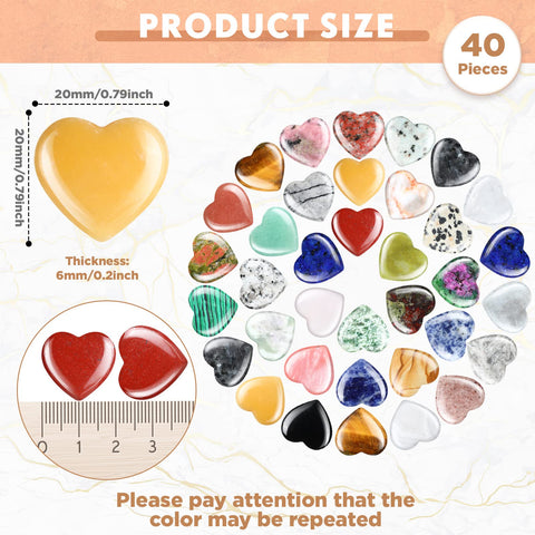 Nuenen 40 Pcs 0.8 Inch Heart Stone Bulk Valentines Gifts Heart Shaped Rock Worry Stone Tiny Trinkets Healing Crystal Gemstone Lo