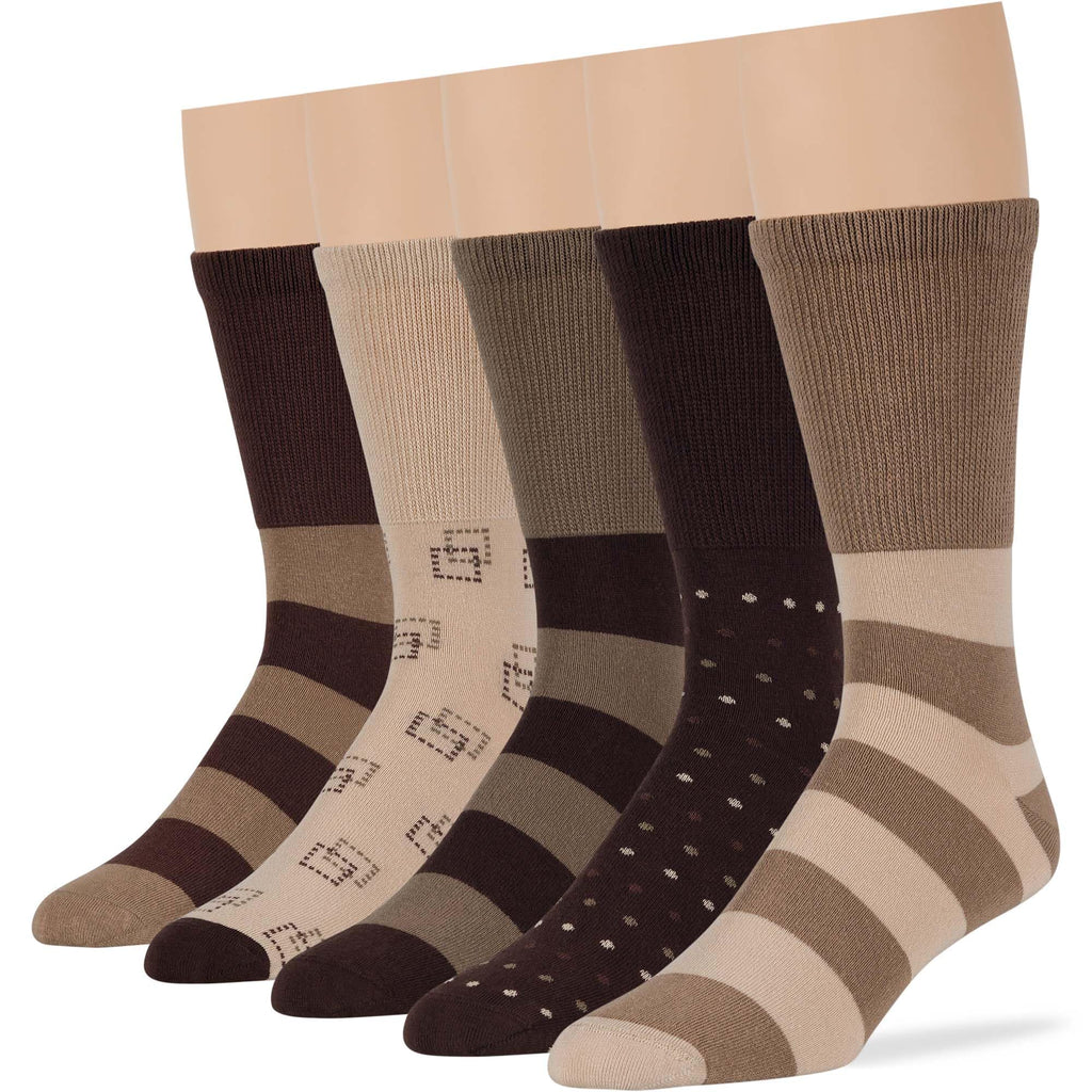 7BigStars Men's Diabetic Non-Binding Cotton Crew Socks - 5 Pack Big Tall - Stripe Pattern - Sock Size 13-15 Shoe Size 12-15 XL L