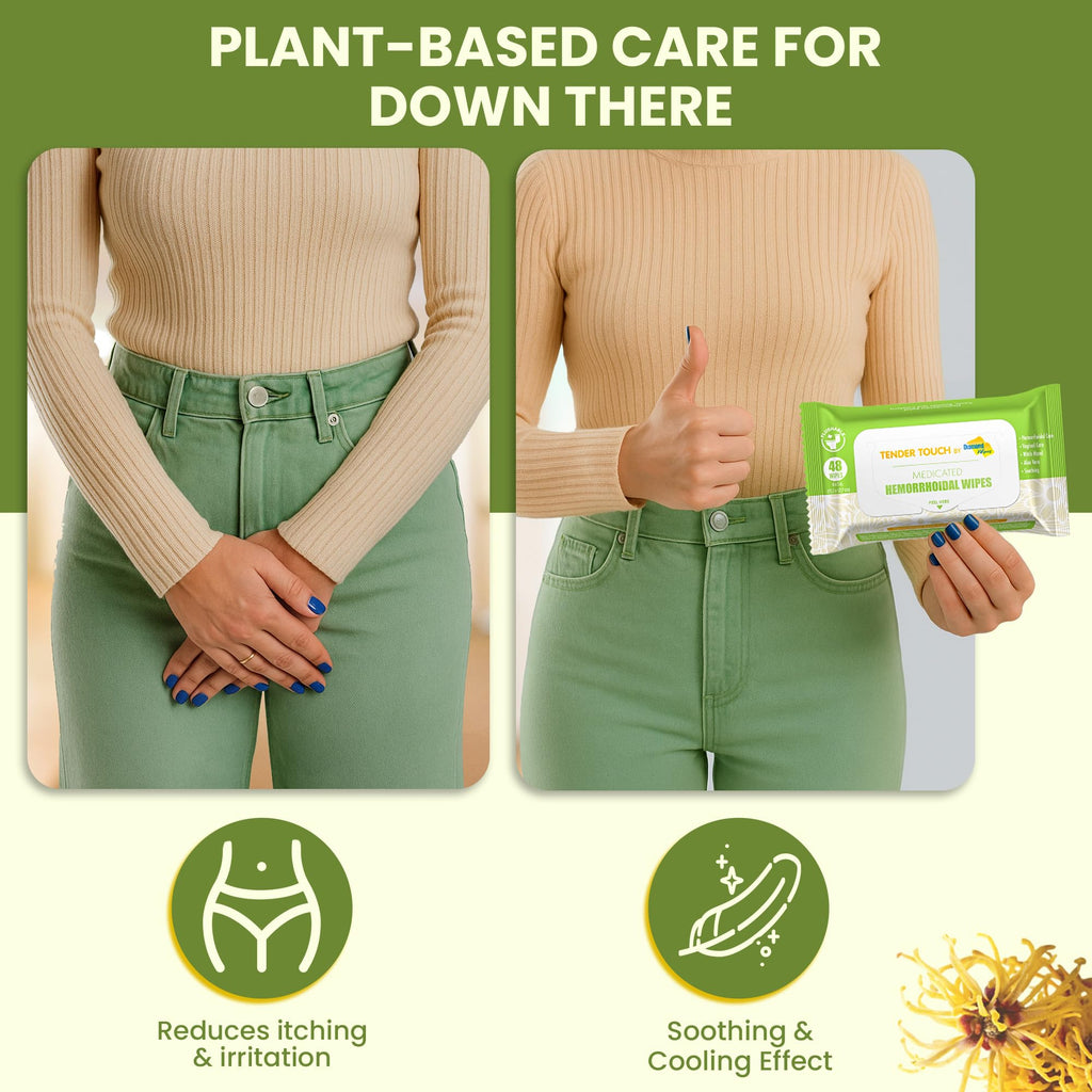 Tender Touch Hemorrhoid Wipes with Witch Hazel and Aloe, Flushable Medicated Wipes for Hemorrhoid and Vaginal Relief - Postpartu