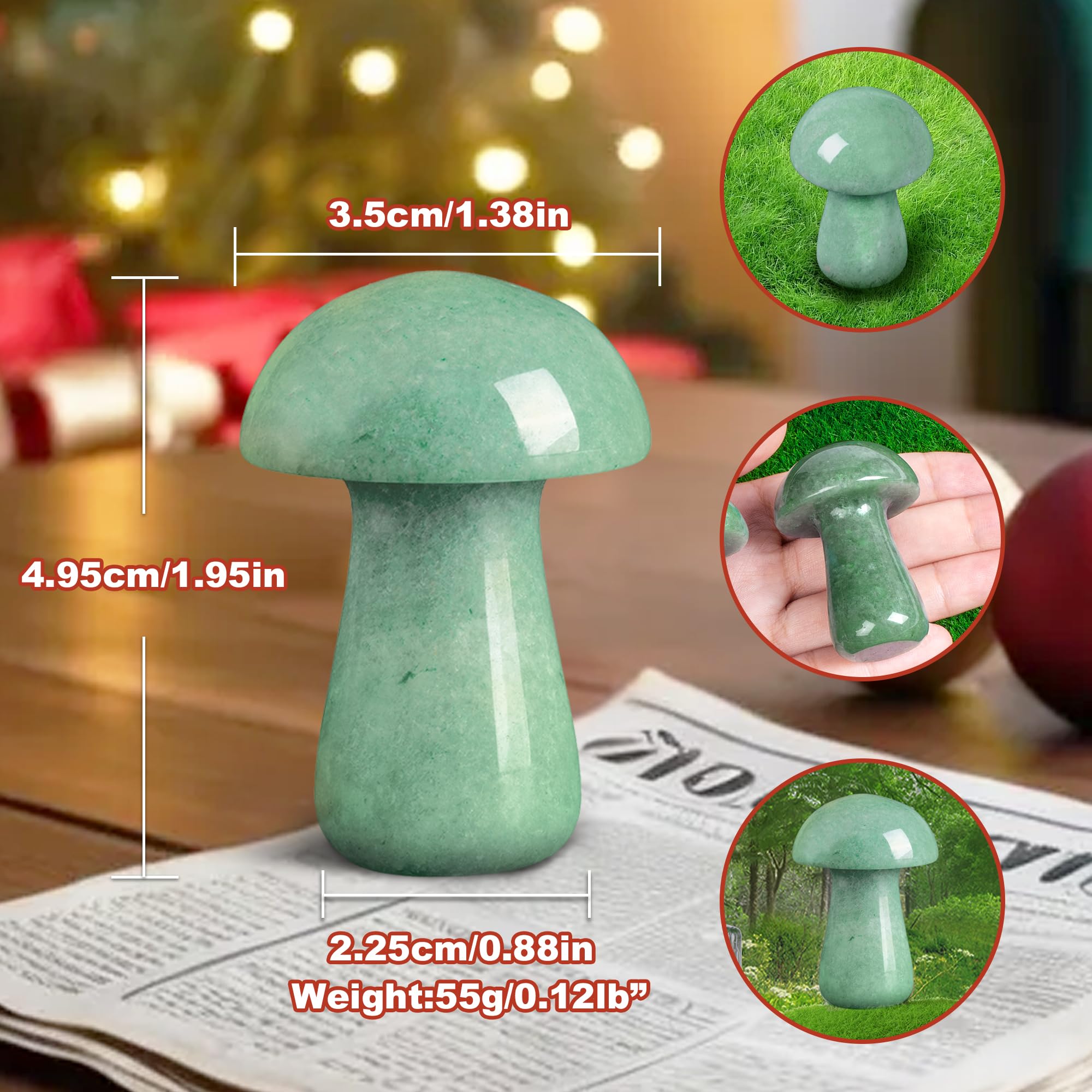 ZHIYUXI Green Aventurine Crystal Mushroom Sculpture Green Stones Mini Mushroom Ornaments Gemstones Mushroom Decor for Witch Craf