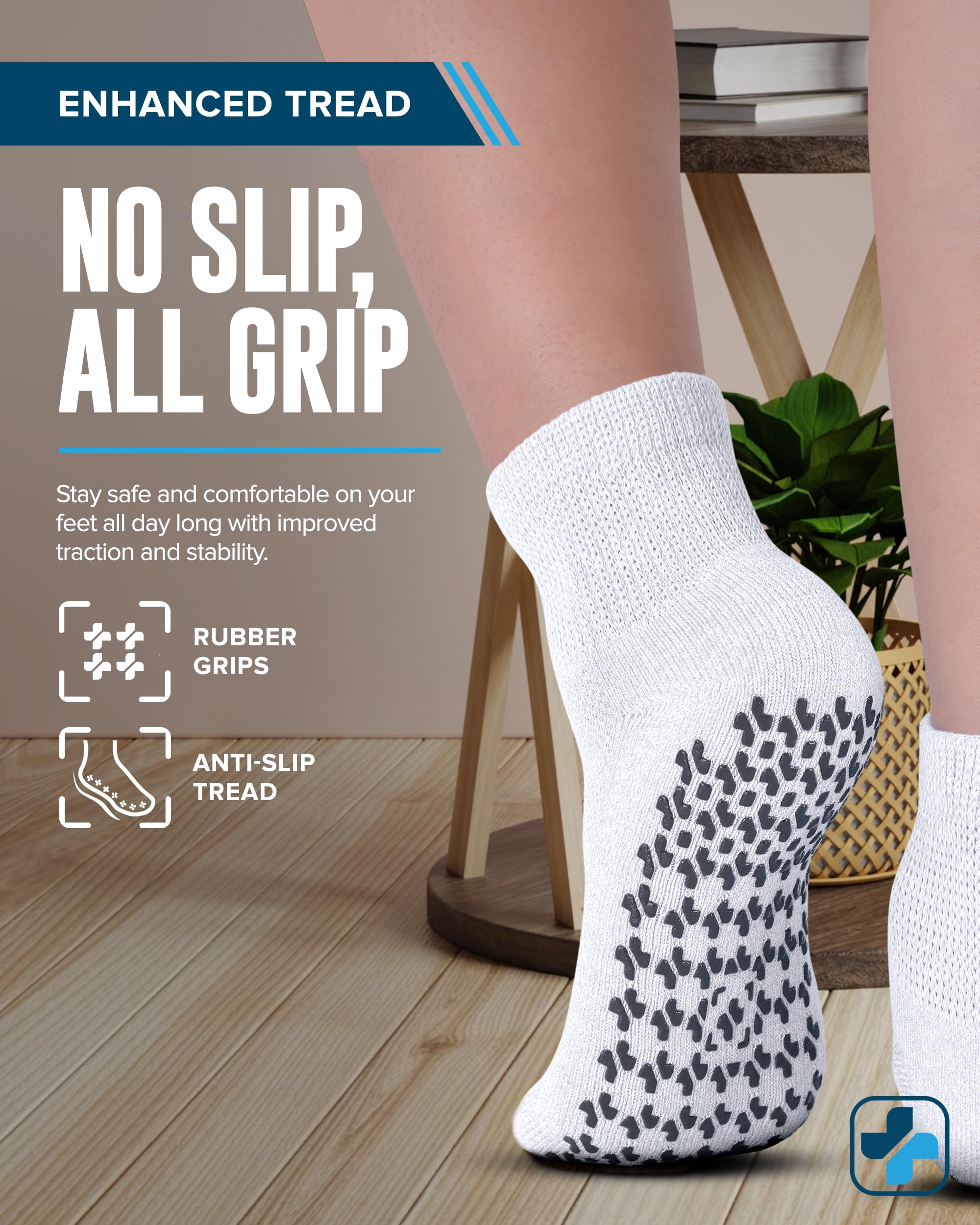 Doctor's Select Diabetic Socks with Grips for Women and Men - 4 Pair | White | Neuropathy Socks for Men | Non Slip Socks Mens |