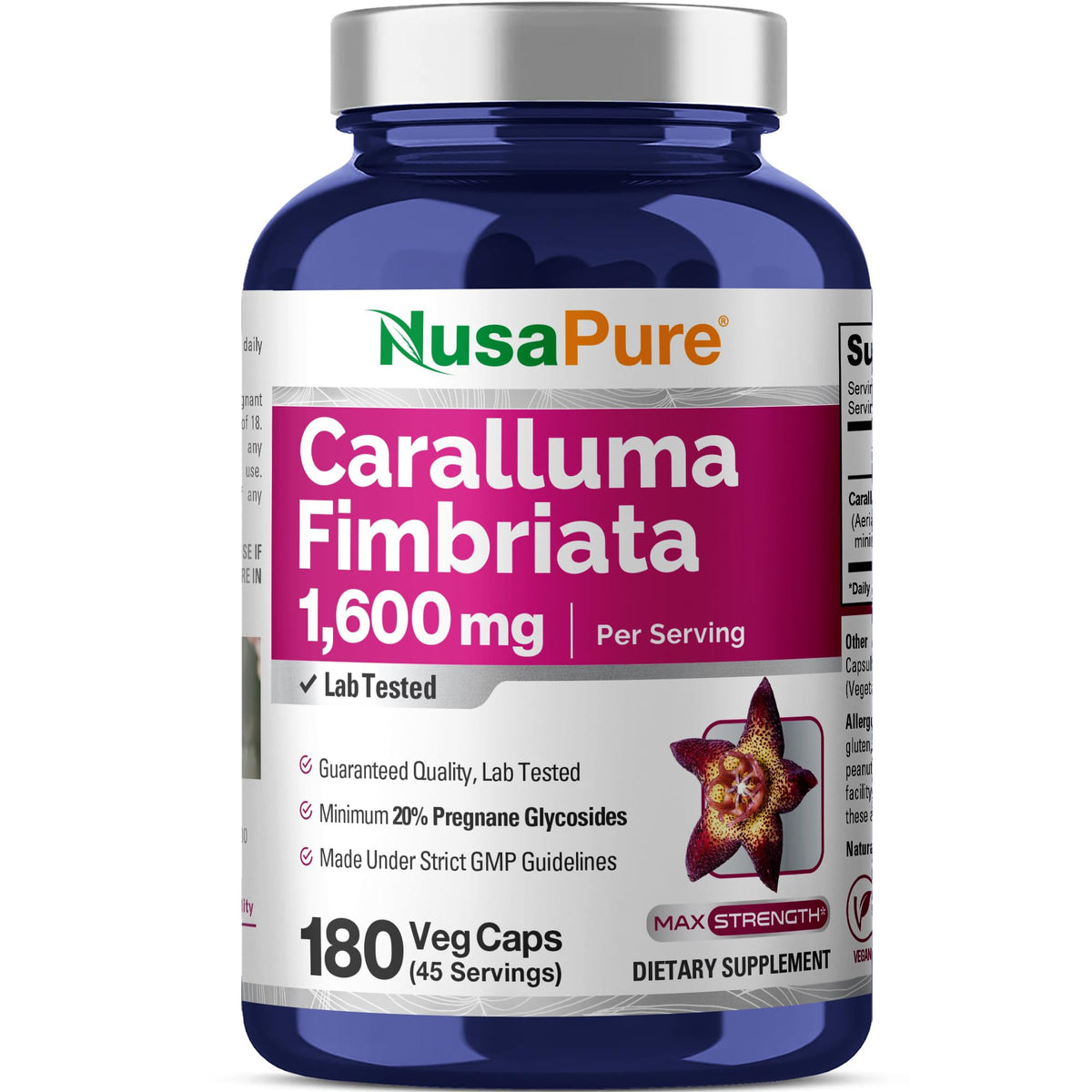 NusaPure Caralluma Fimbriata 1600mg - 180 Veggie Capsules (Non-GMO, Vegan)