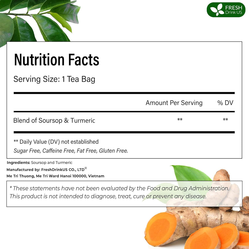 Premium Soursop Turmeric Tea Bags | Blend of Soursop Leaves, and Turmeric Root