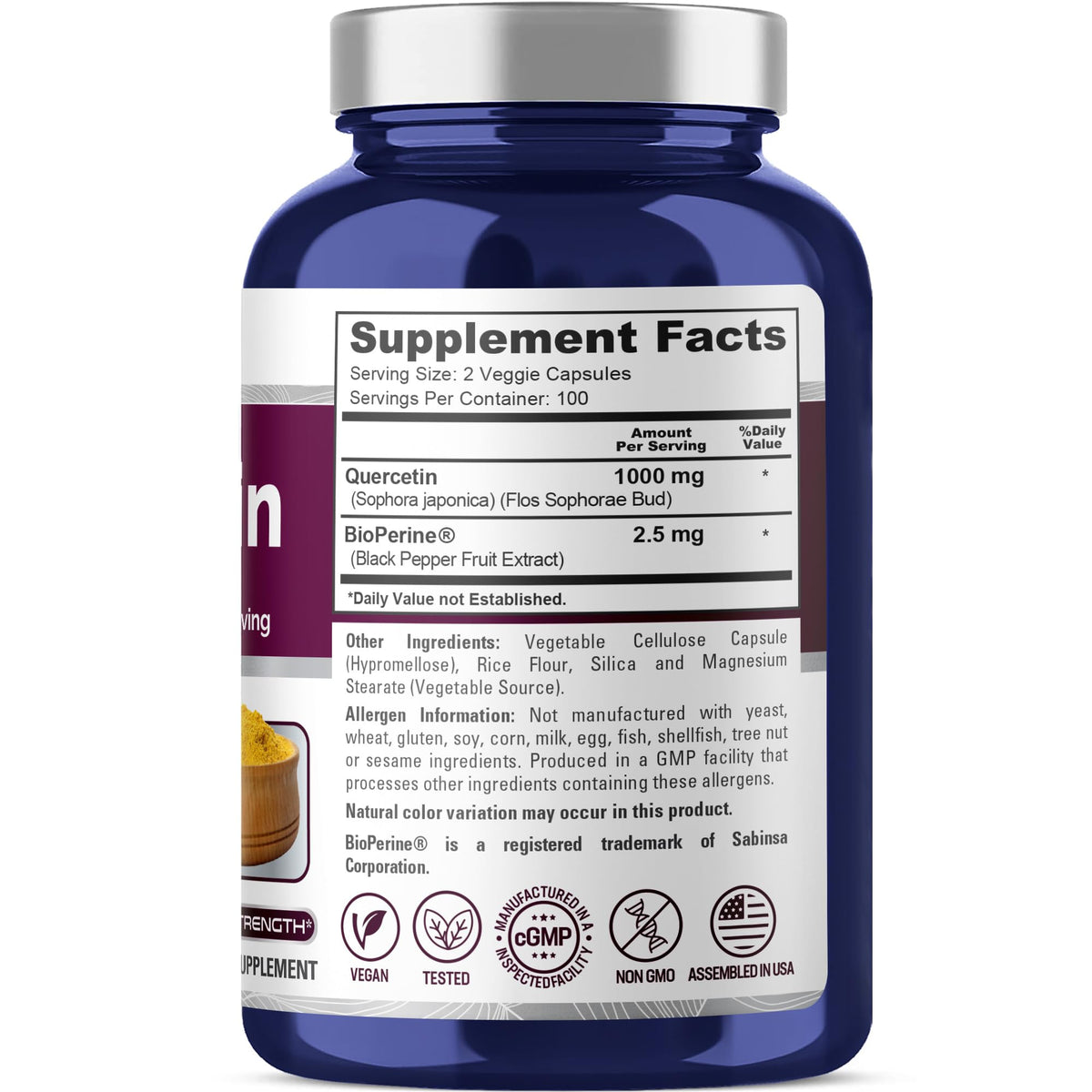 NusaPure Quercetin - Suitable for Vegetarian/Vegan, Non - GMO - 1000 mg - 200 Capsules