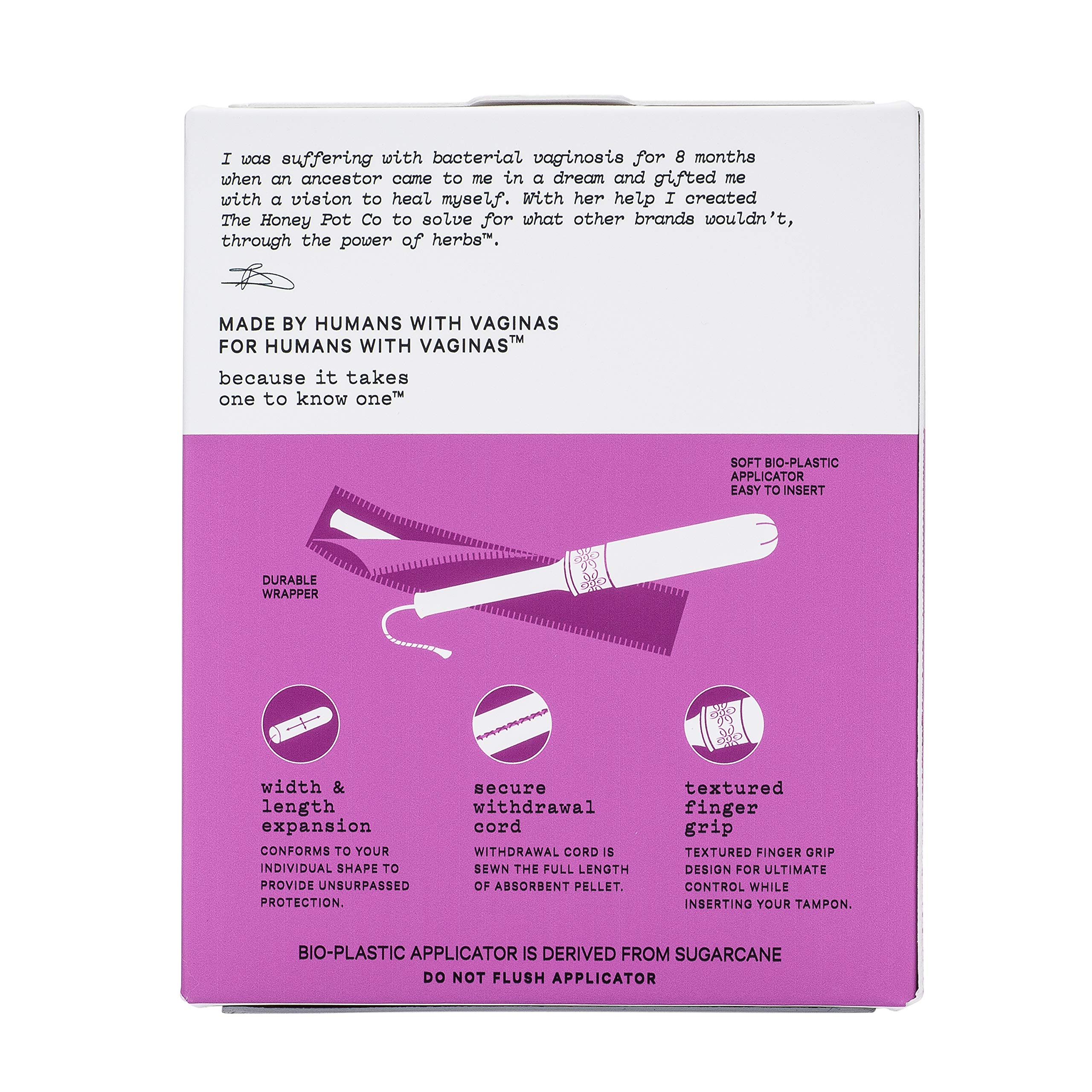The Honey Pot Company - Organic Tampons w/Bio Plastic Applicator - Feminine Menstrual Products - Natural, Plant-Based - Regular