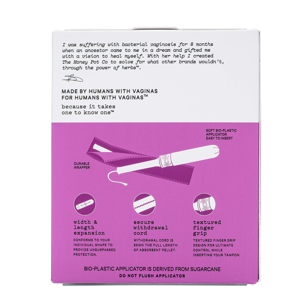 The Honey Pot Company - Organic Tampons w/Bio Plastic Applicator - Feminine Menstrual Products - Natural, Plant-Based - Regular