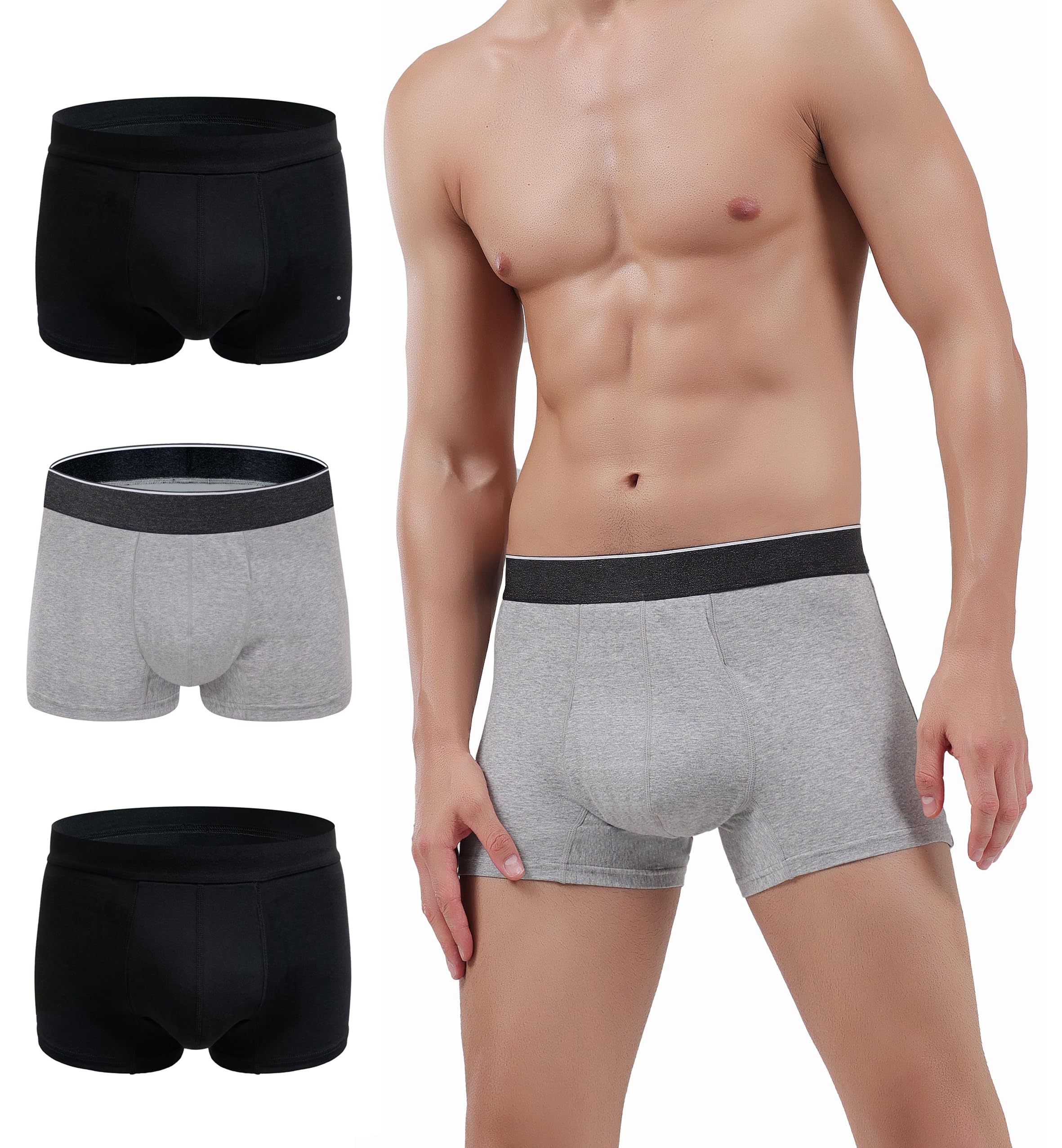 AIRCUTE Men Urinary Incontinence Underwear Washable Absorbency Soft Bladder Leak Proof Boxer Briefs 60 ML 3 Pack (3X-Large,Black