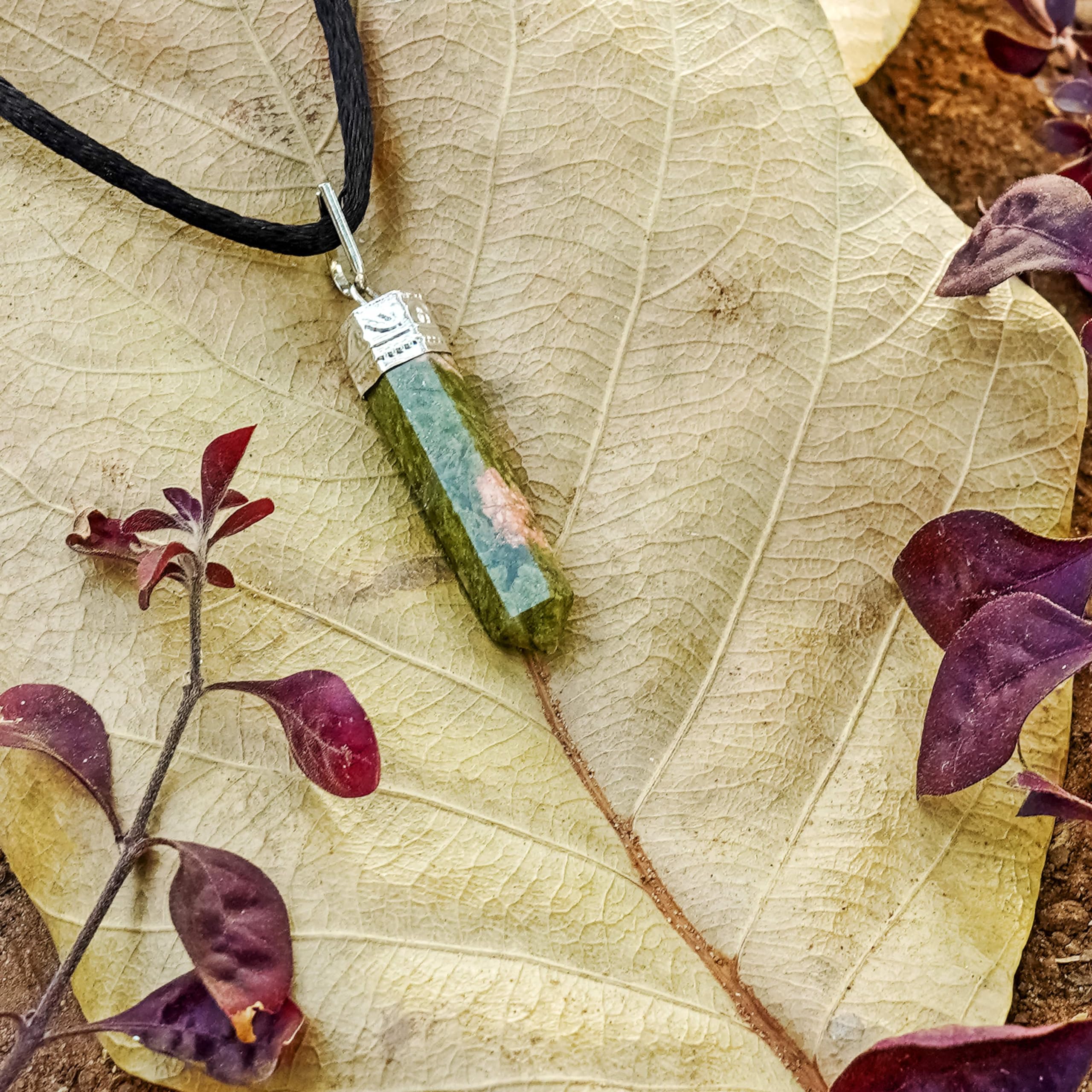 Sugandha Wellness Raw Unakite Healing Crystal Necklace - Vision & Harmony. Balance, Grounding & Growth. Luck & Prosperity. Jewel