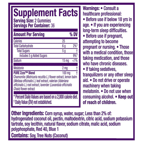 ZzzQuil PURE Zzzs Melatonin Sleep Aid Gummies, Helps You Fall Asleep Naturally, Wildberry Vanilla Flavor, Chamomile Lavender & V