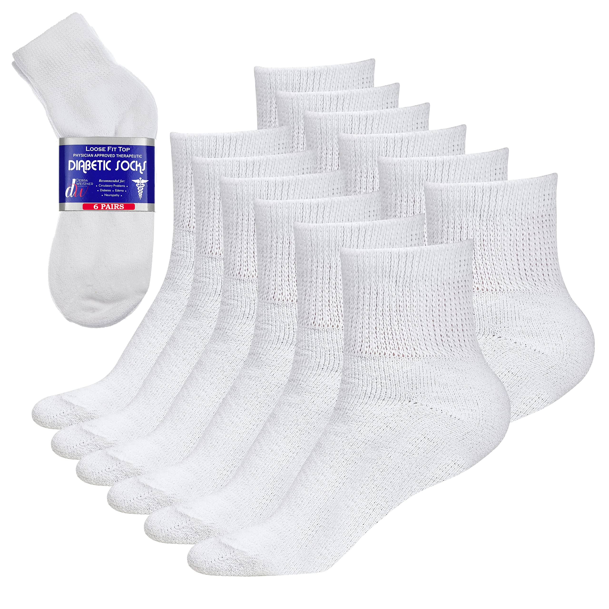 Diabetic Socks Womens Cotton 6-Pack Ankle White By DEBRA WEITZNER ankle/white womens 9-11