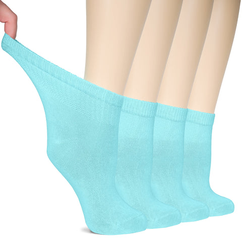 Hugh Ugoli Women Diabetic Ankle Socks, Super Soft & Thin Bamboo Socks, Wide & Loose, Non-Binding Top & Seamless Toe, 4 Pairs, Po