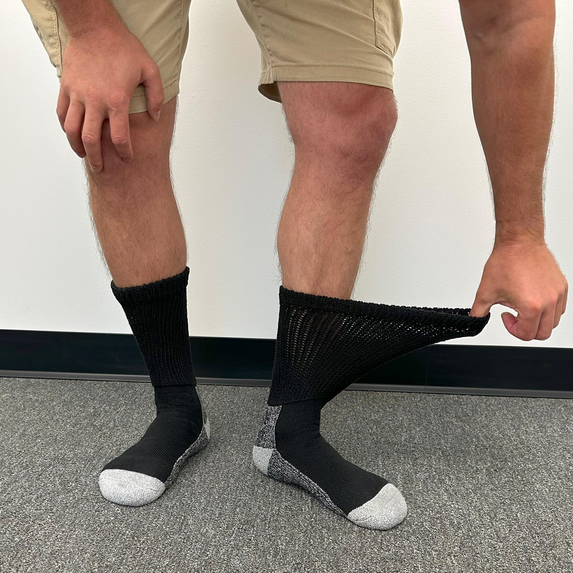 4 Pairs of Diabetic Extra Thick Warm Cotton Socks, Triple Cushioned Crew Slipper Socks (Black with Gray Sole, Size 10-13)