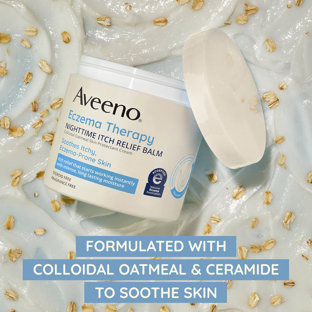 Aveeno Eczema Therapy Nighttime Itch Relief Balm with Colloidal Oatmeal and Ceramide for Dry Itchy Skin, Fragrance-Free Anti Itc