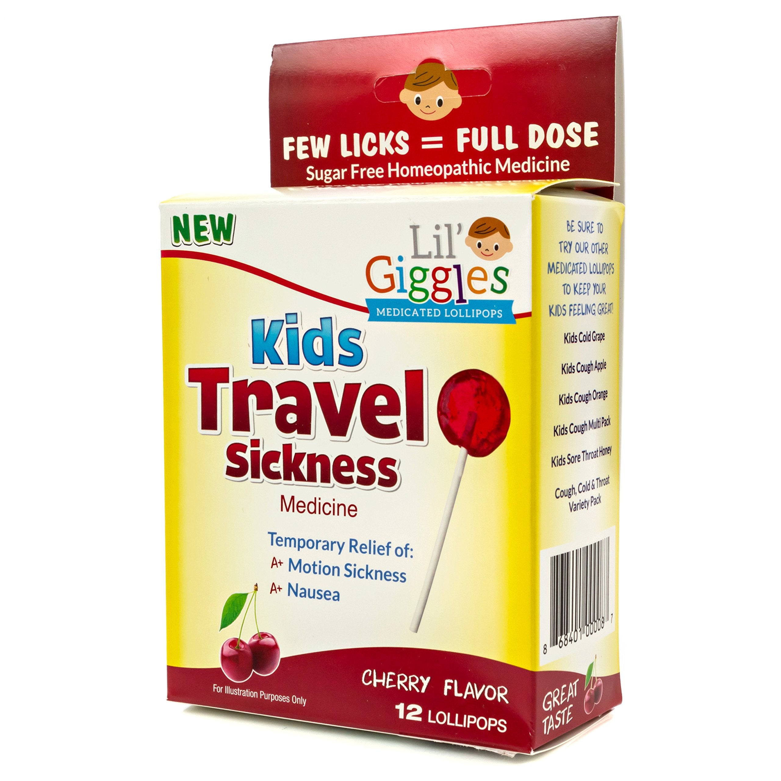 Lil Giggles Kids Medicated Lollipops - Sweet Gentle Relief for Kids & Non-drowsy - for Car Sickness, Travel Nausea & Motion Sic