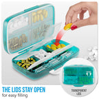 Travel Pill Organizer - Airtight Medicine Case for Traveling Portable Pharmacy Box with Labels Vitamin Container 8 Compartment S