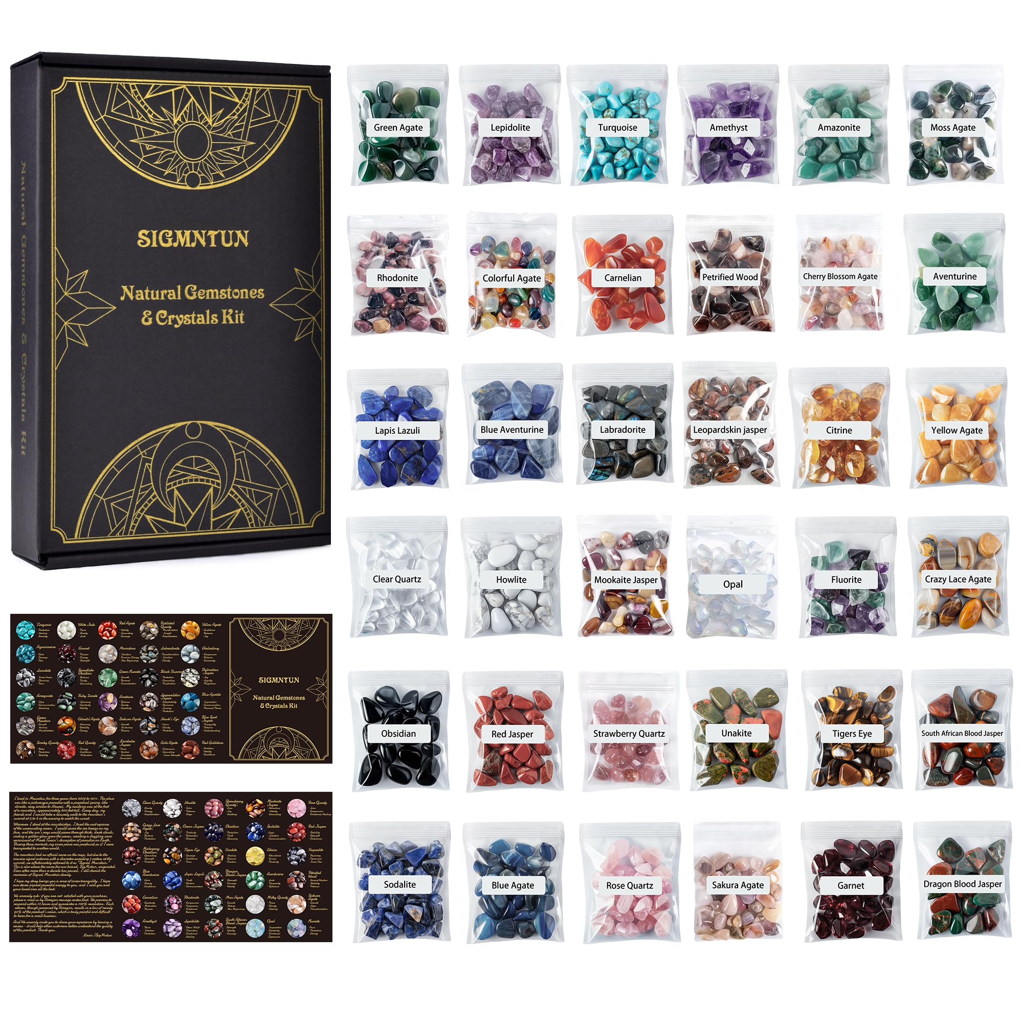 Polished Healing Crystal Chips Stones Set, 36 Different Natural Gemstone Types, 2.5 lbs 0.3 Tumbled Decorative Rocks Collection 
