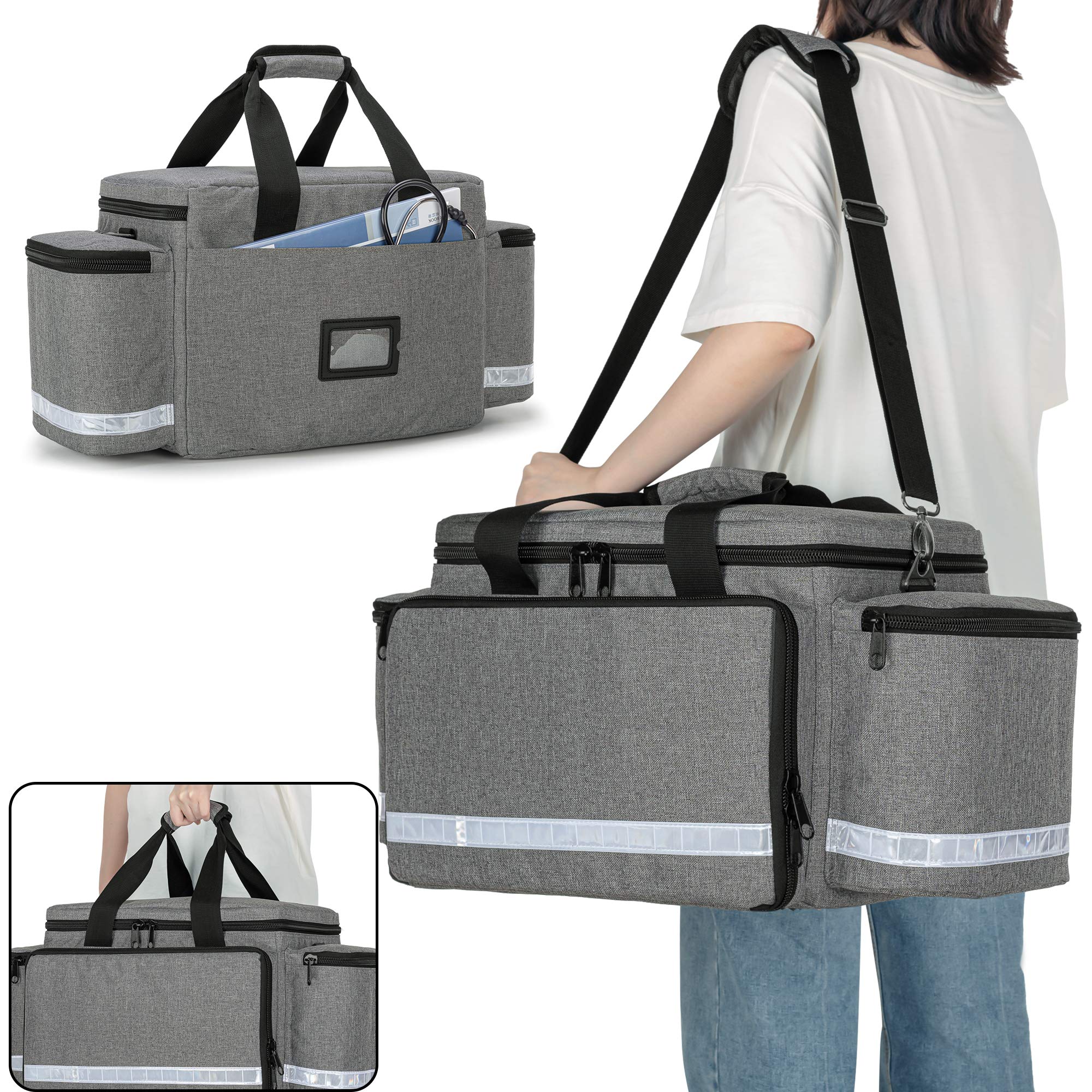 Trunab Professional Medical Bag, First Aid Storage Bag, Empty Emergency Responder Trauma Bag with Inner Dividers and No-Scratch