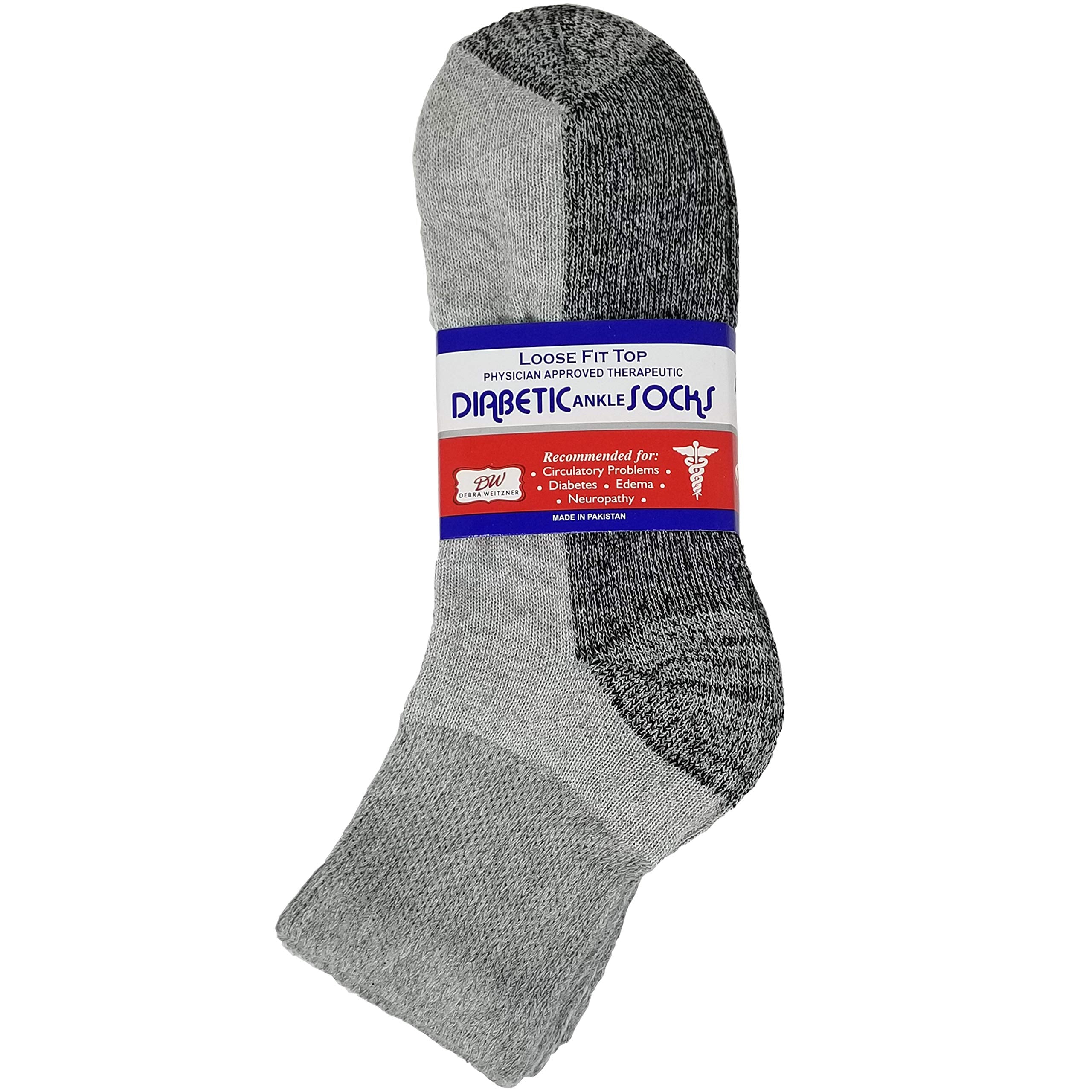 Debra Weitzner 6 Pairs Diabetic Ankle Socks Reinforced Heel and Toe Non-Binding Cushion Socks for Men and Women Grey/Black Sole