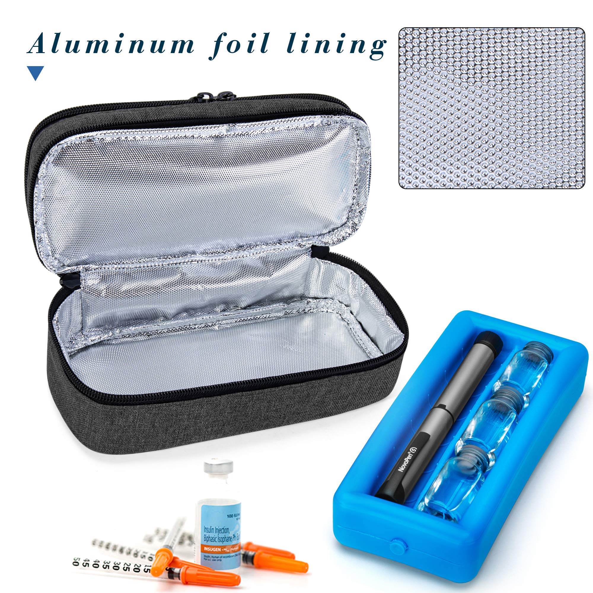 LUXJA 2 Layers Insulin Case with an Ice Pack - Holds 6 Vials (10ml) or 2 Insulin Pens, Diabetic Bag with Supplies Storage Pocket