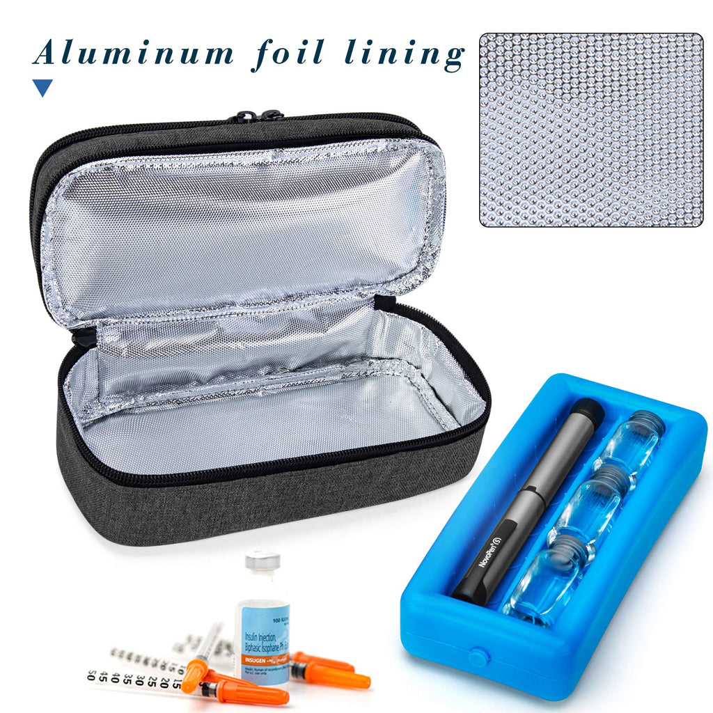 LUXJA 2 Layers Insulin Case with an Ice Pack - Holds 6 Vials (10ml) or 2 Insulin Pens, Diabetic Bag with Supplies Storage Pocket