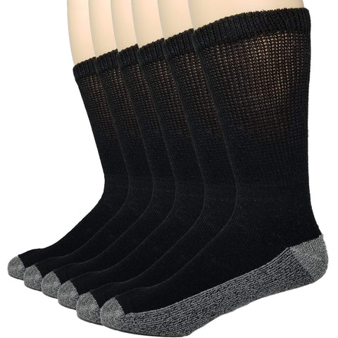 Debra Weitzner 6 Pairs Diabetic Crew Socks Reinforced Heel and Toe Non-Binding Cushion Socks for Men and Women Black/Black Sole 