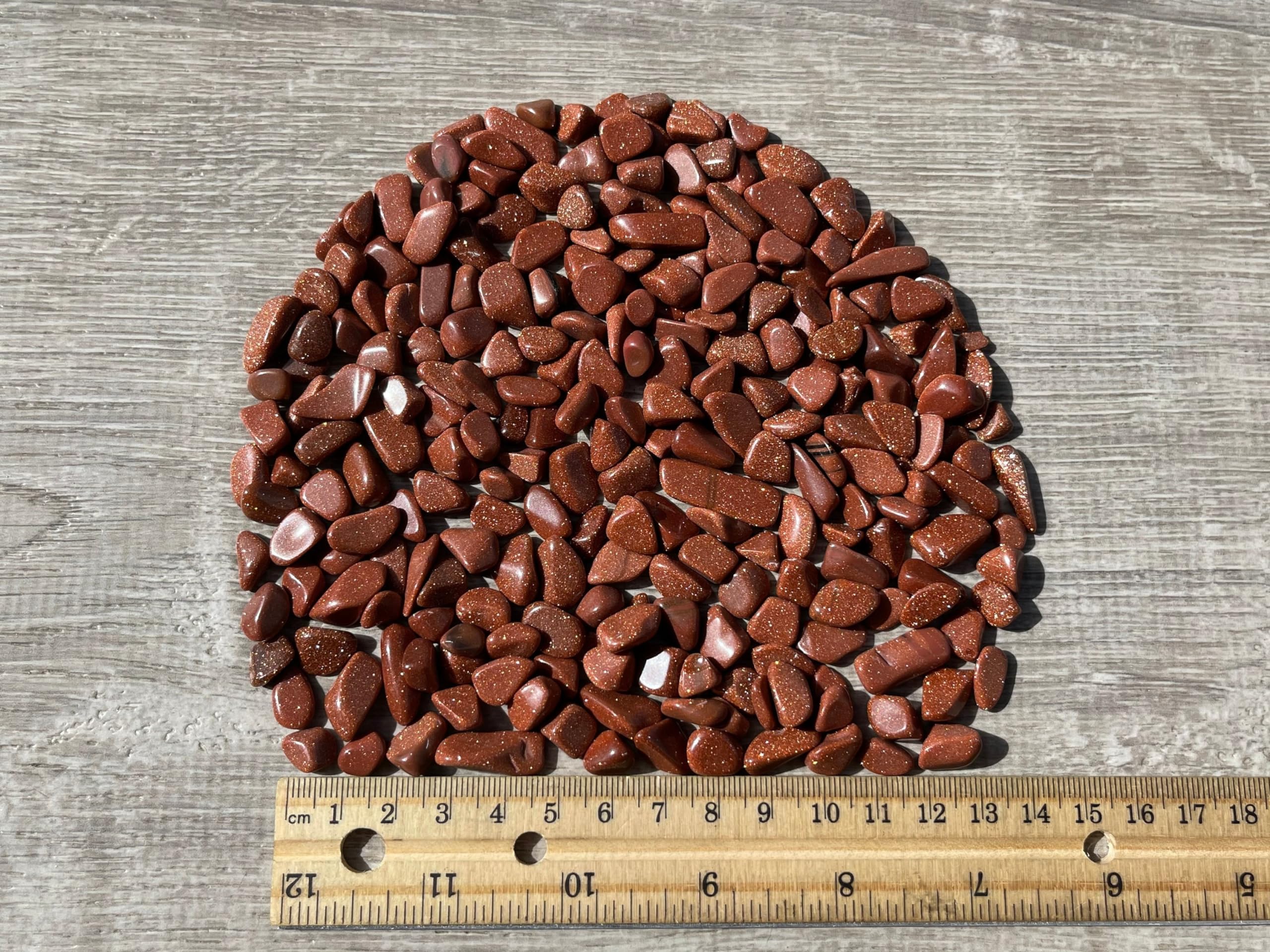 GAF TREASURES 2 oz Lot Semi Tumbled Gemstone Chips, Crushed Mini Crystals, Undrilled Crystal Chips (Red Goldstone)
