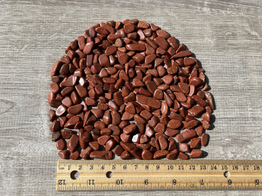 GAF TREASURES 2 oz Lot Semi Tumbled Gemstone Chips, Crushed Mini Crystals, Undrilled Crystal Chips (Red Goldstone)