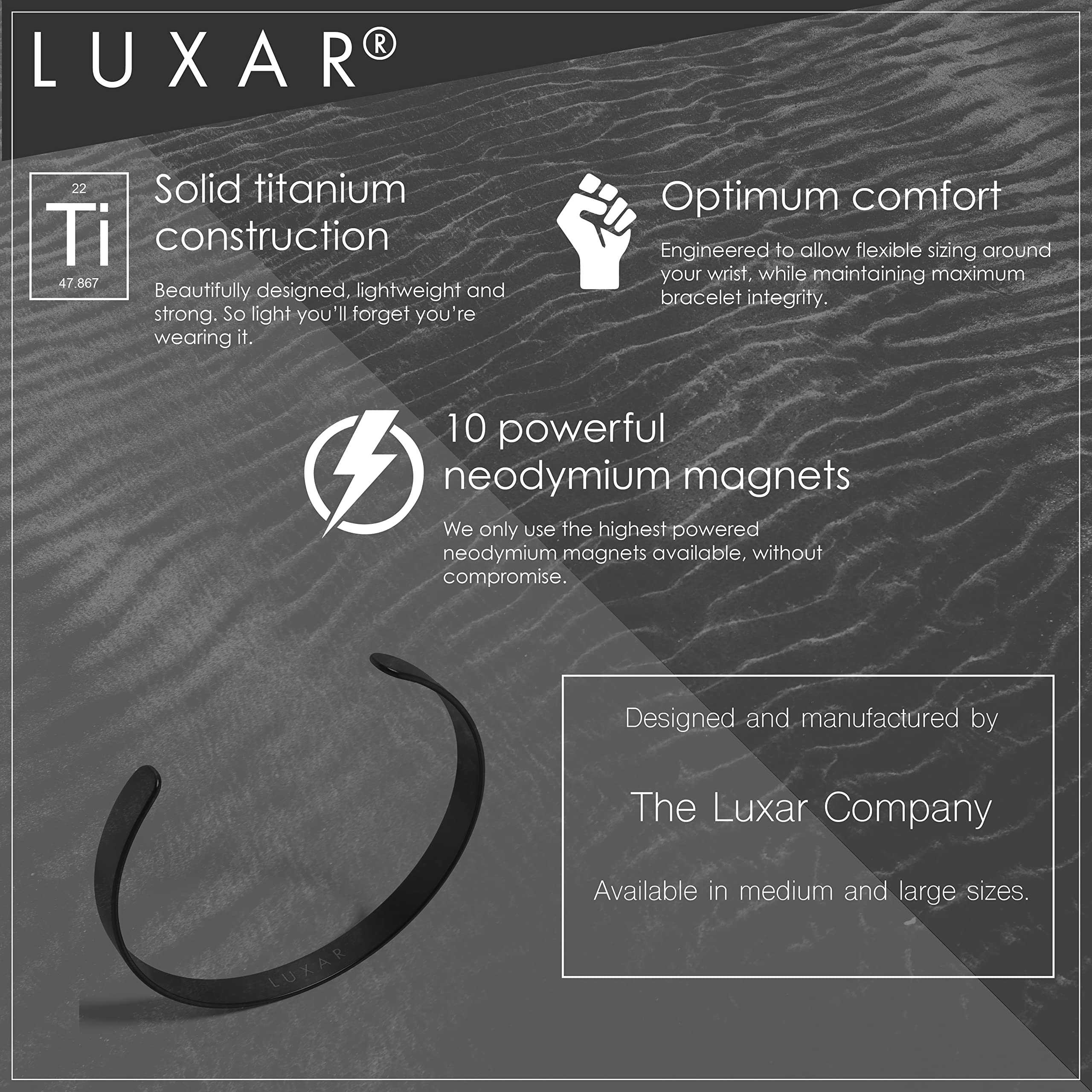 LUXAR Mens/Womens Magnetic Therapy Bracelet | Solid Titanium or Solid Copper | Sophisticated Solid Titanium Bangle with Rare-E
