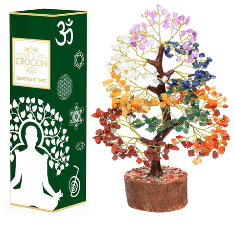 7 Chakra Crystal Tree of Life - Handmade Feng Shui Bonsai, Attract Good Luck - Gemstone Tree, Home Decoration Crystals - Seven C