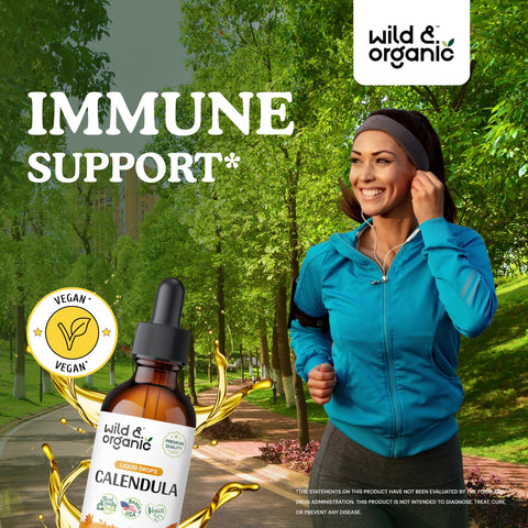 Wild & Organic Calendula Tincture - Alcohol-Free Calendula Extract Drops for Immune Support - Liquid Flowers Supplement - Vegan,