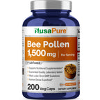NusaPure Bee Pollen 1500mg 200 Veggie Caps (100% Vegetarian, Non-GMO, Vegan) Naturally Occurring Proteins, Aminoacids