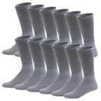 12 Pairs of Cotton Diabetic Neuropathy Crew Socks (9-11, Fits Men's shoe size 7-9.5, Gray)