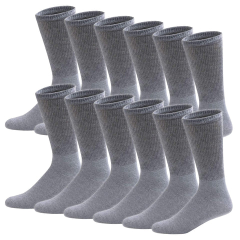 12 Pairs of Cotton Diabetic Neuropathy Crew Socks (13-16, Fits Men's Shoe Size 12-14.5, Gray)