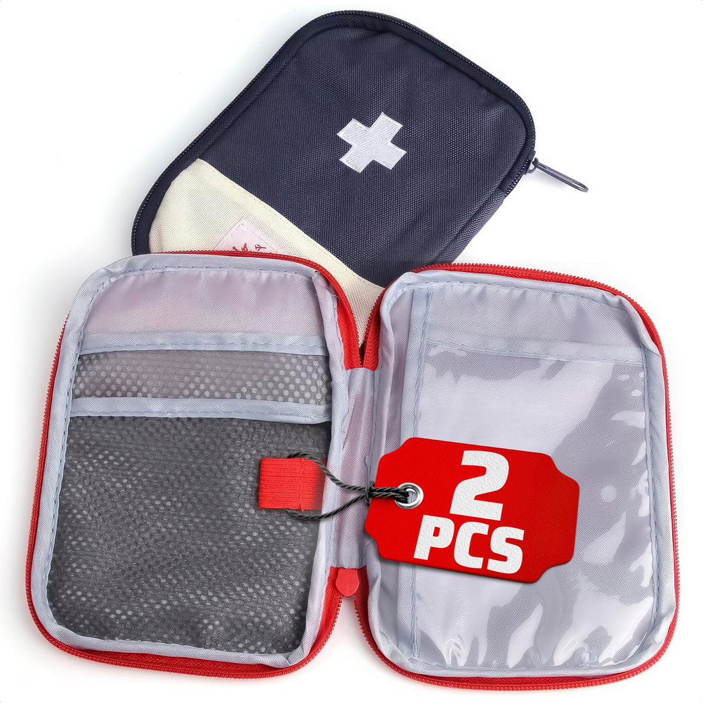 BURIUS 2 Pcs Travel First Aid Bag Empty Portable Storage - Small Medical Bag Empty with Multiple Compartments, 7.1 x 5.1 Small F