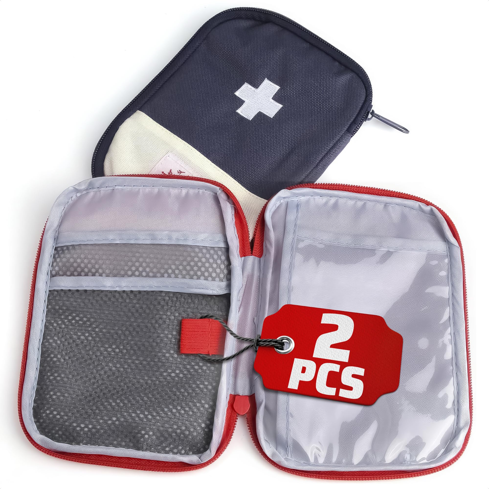 BURIUS 2 Pcs Travel First Aid Bag Empty Portable Storage - Small Medical Bag Empty with Multiple Compartments, 7.1 x 5.1 Small F