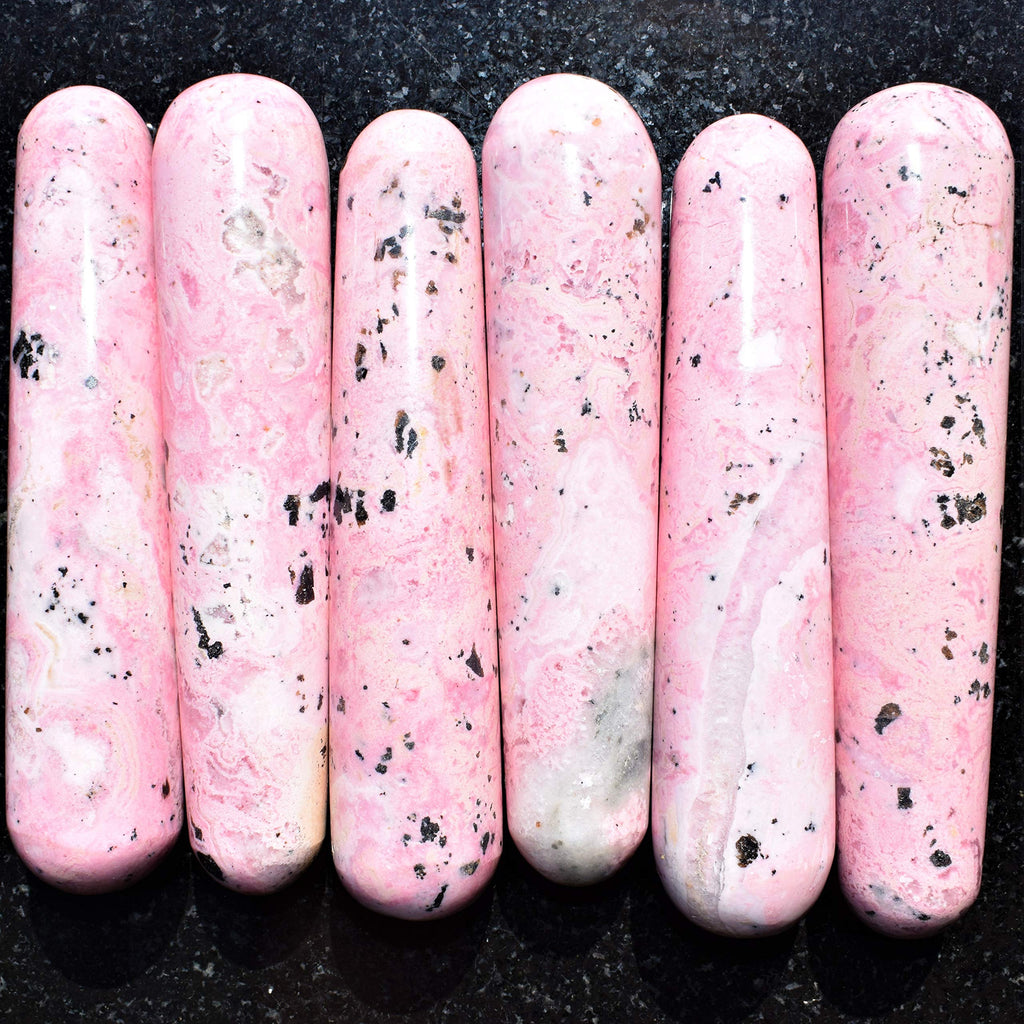 Zenergy Gems Charged 4 Rhodochrosite (with Rhodonite & Manganese Freckles) Crystal Massage Wand (Healing Energy/Emotional Healer