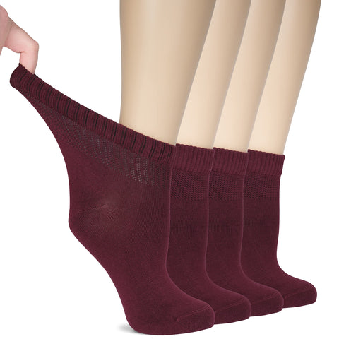 Hugh Ugoli Women Diabetic Ankle Socks, Super Soft & Thin Bamboo Socks, Wide & Loose, Non-Binding Top & Seamless Toe, 4 Pairs, Bu