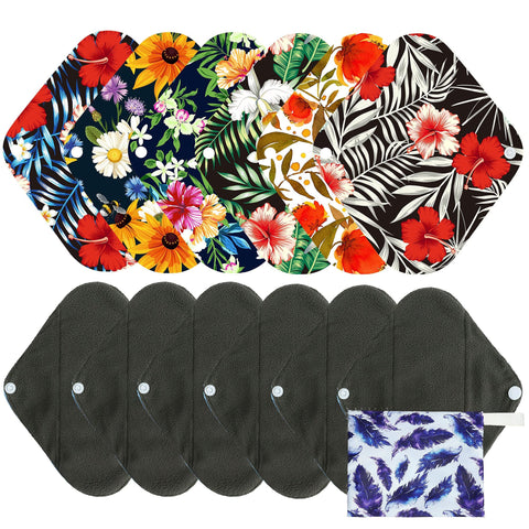 7pcs Pack Cloth Pads Including 1pc Mini Wet Bag +6pcs Bamboo Charcoal Cloth Reusable Menstrual Pads/Reusable Sanitary Pads/Mama 