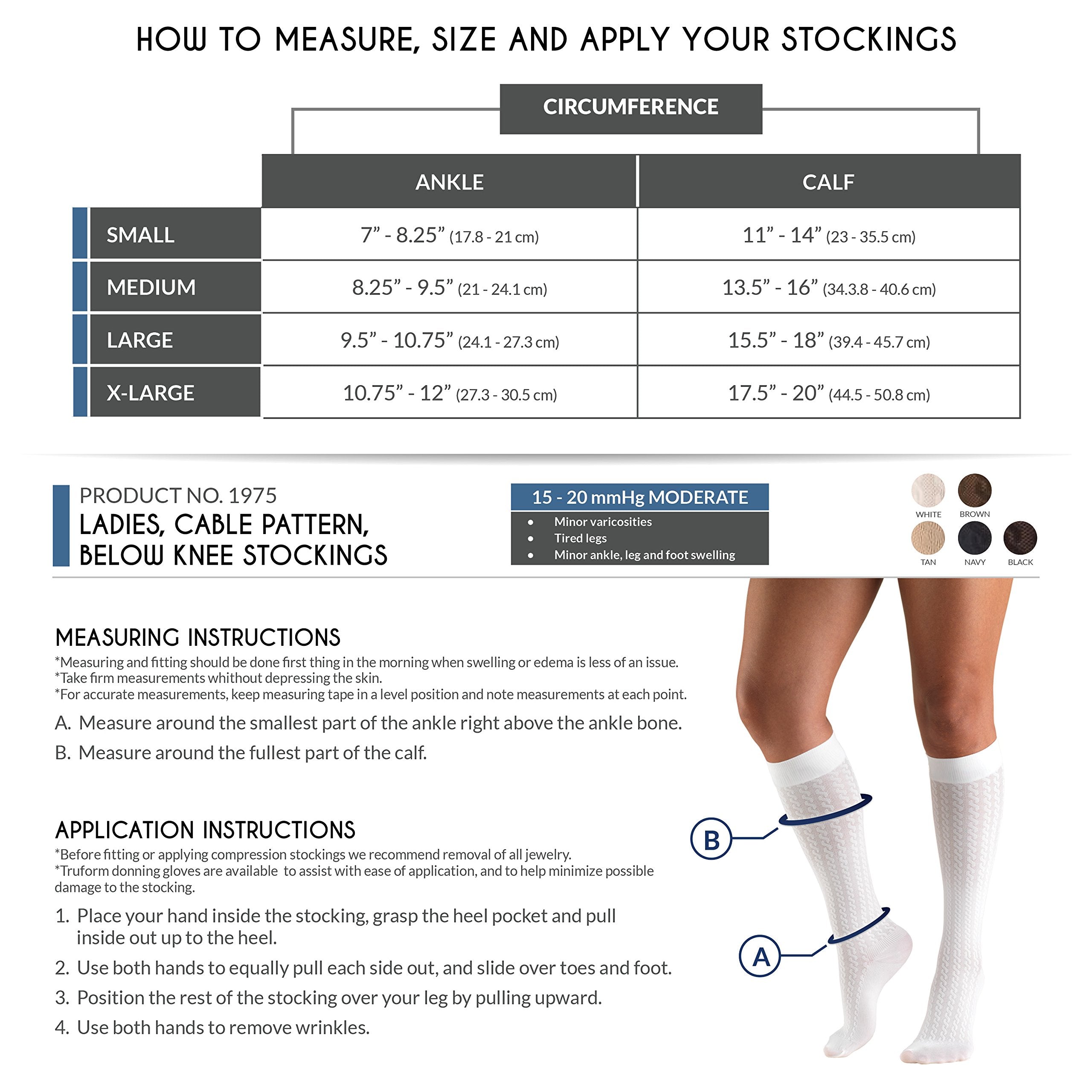 Truform Compression Socks, 15-20 mmHg, Women's Dress Socks, Knee High Over Calf Length, Black Cable Knit, Large